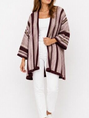 Wynne collection layers large cotton knit mixed stitch Intarsia cardigan